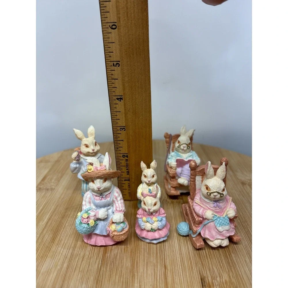 Vintage Lot Easter Rabbit Bunny Figurine Family Colorful Resin Cottagecore